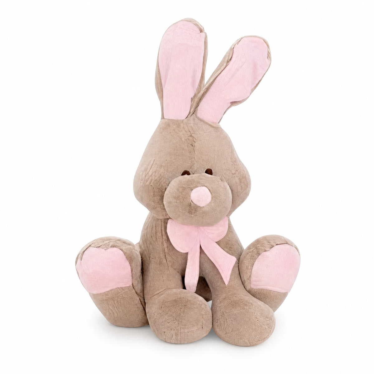 Giant Bunny Plush with Pink Details and Bow - Fond blanc