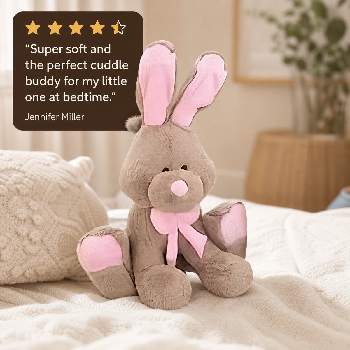 Giant Bunny Plush with Pink Details and Bow - Image témoignage