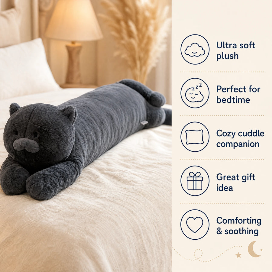 Giant Cat Plush Long Body Pillow in Black - Bénéfices produit