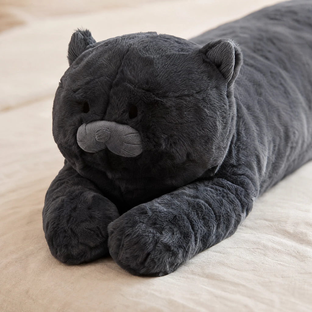 Giant Cat Plush Long Body Pillow in Black - Détail matière