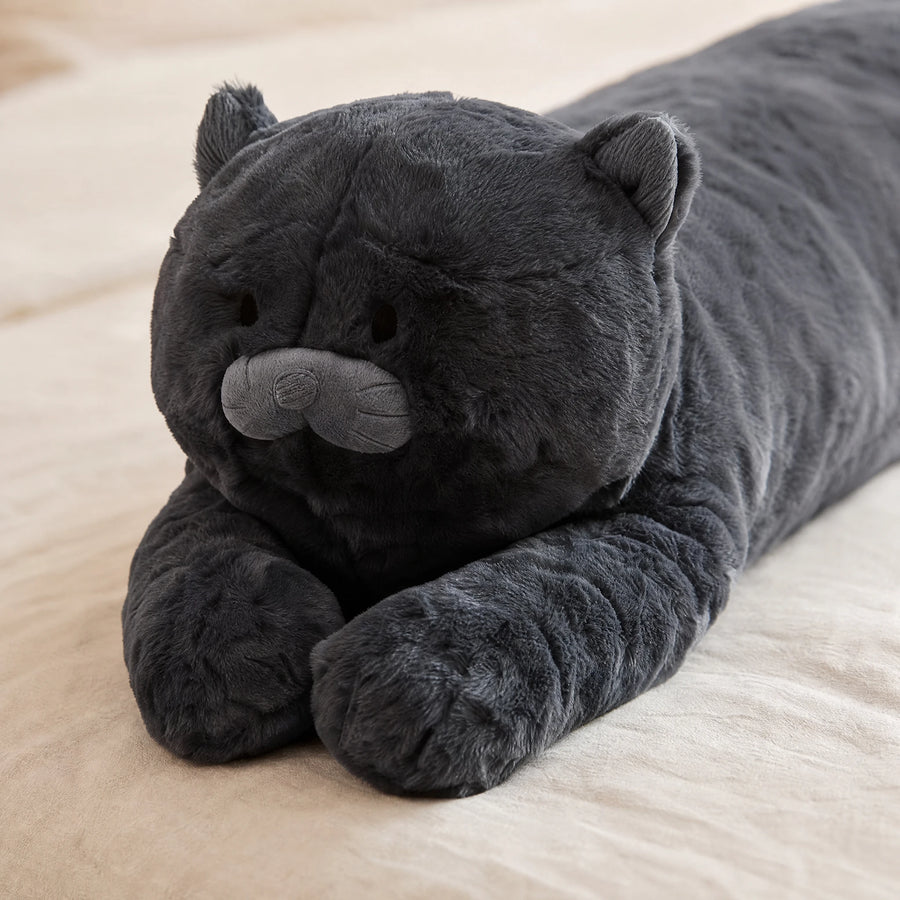 Giant Cat Plush Long Body Pillow in Black - Détail matière