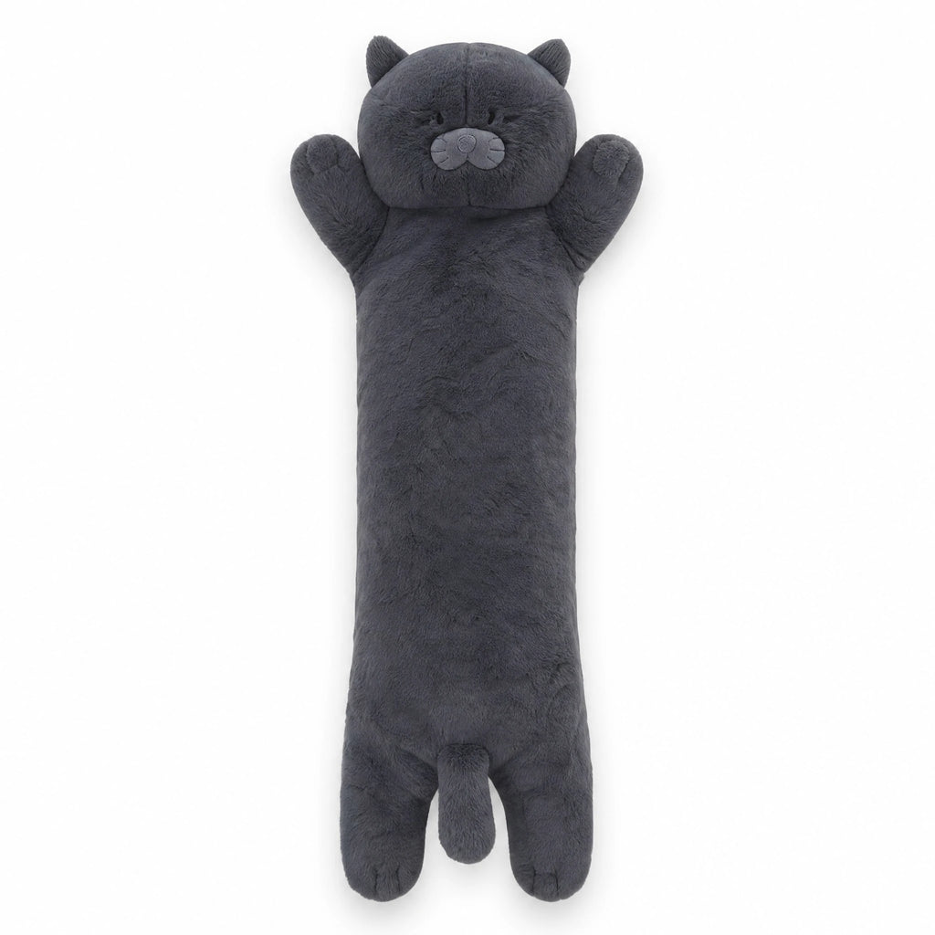 Giant Cat Plush Long Body Pillow in Black - Fond blanc