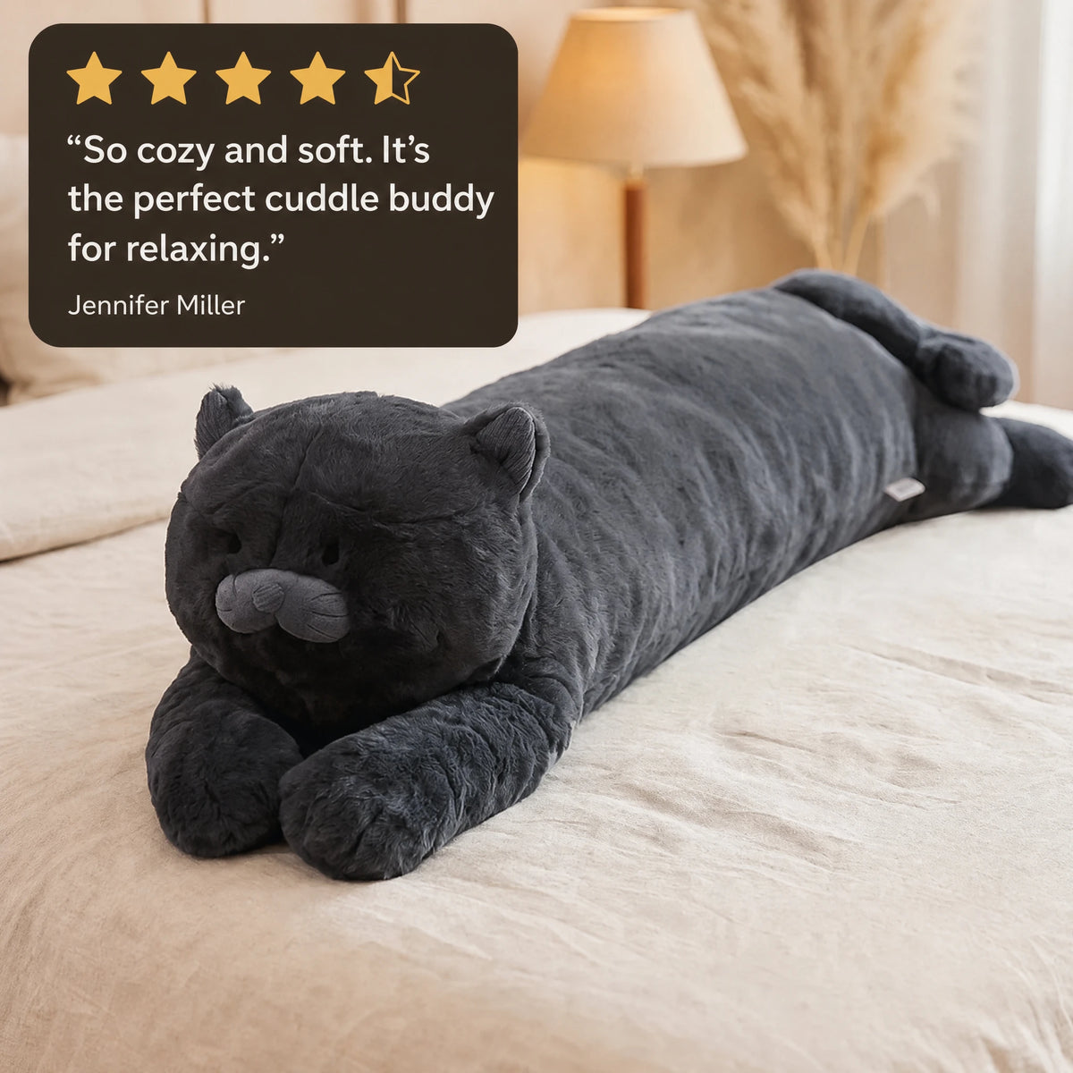 Giant Cat Plush Long Body Pillow in Black - Image témoignage