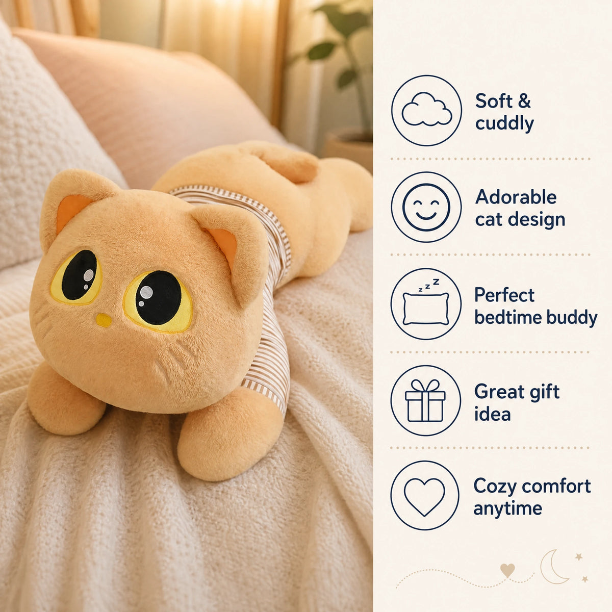 Giant Cat Plush with Removable Striped Outfit - Bénéfices produit