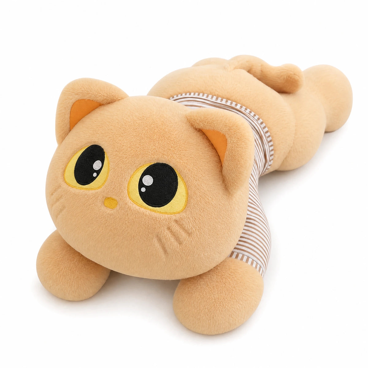 Giant Cat Plush with Removable Striped Outfit - Fond blanc