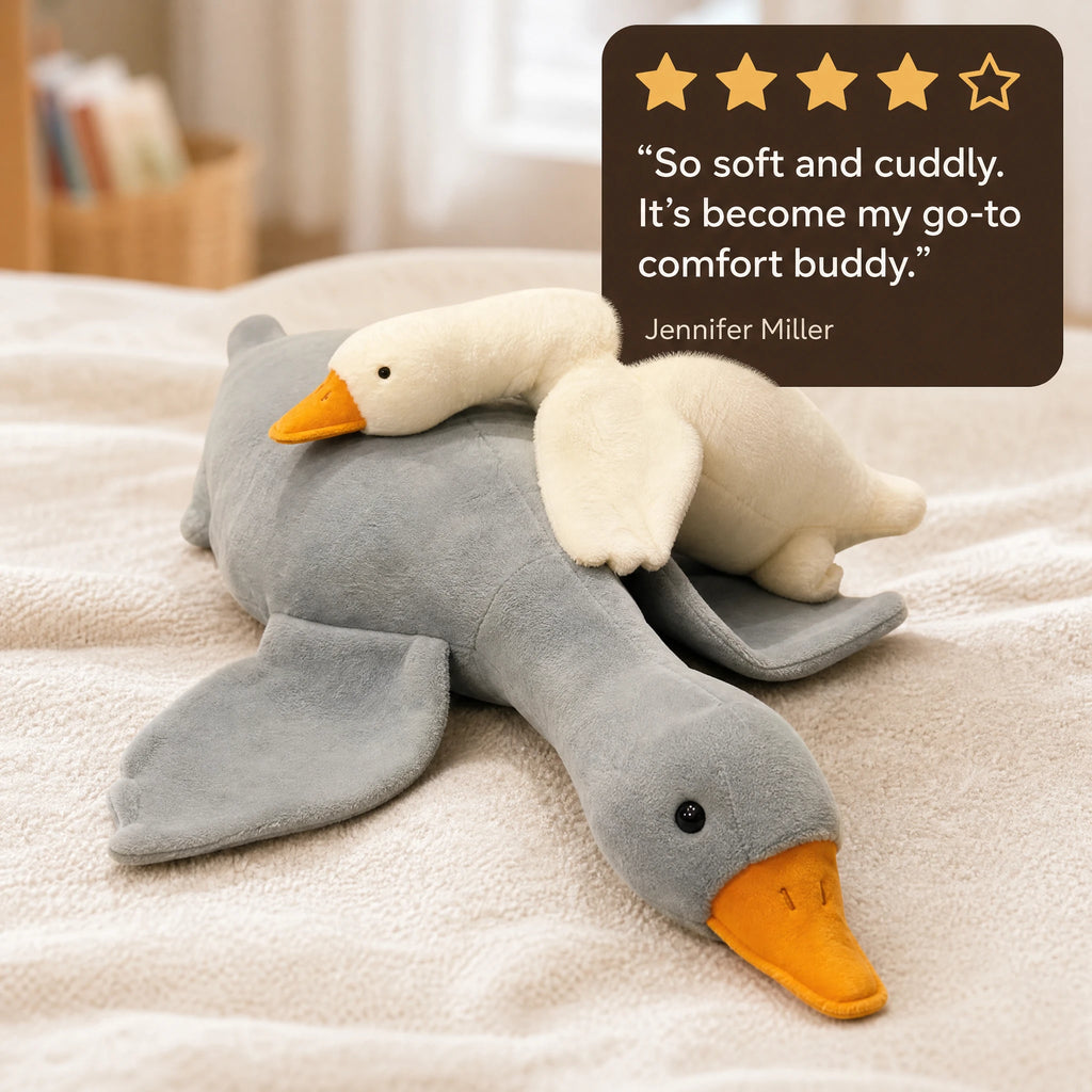 Giant Duck Plush with Soft Cotton Fill and Orange Beak - Image témoignage