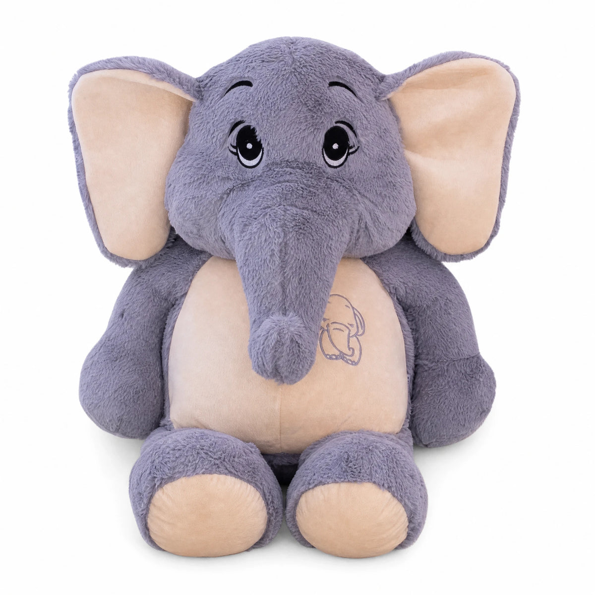 Giant Elephant Plush with Soft Gray and Beige Fabric - Fond blanc