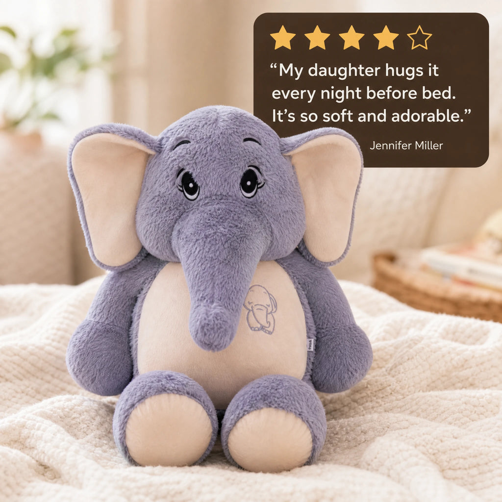 Giant Elephant Plush with Soft Gray and Beige Fabric - Image témoignage