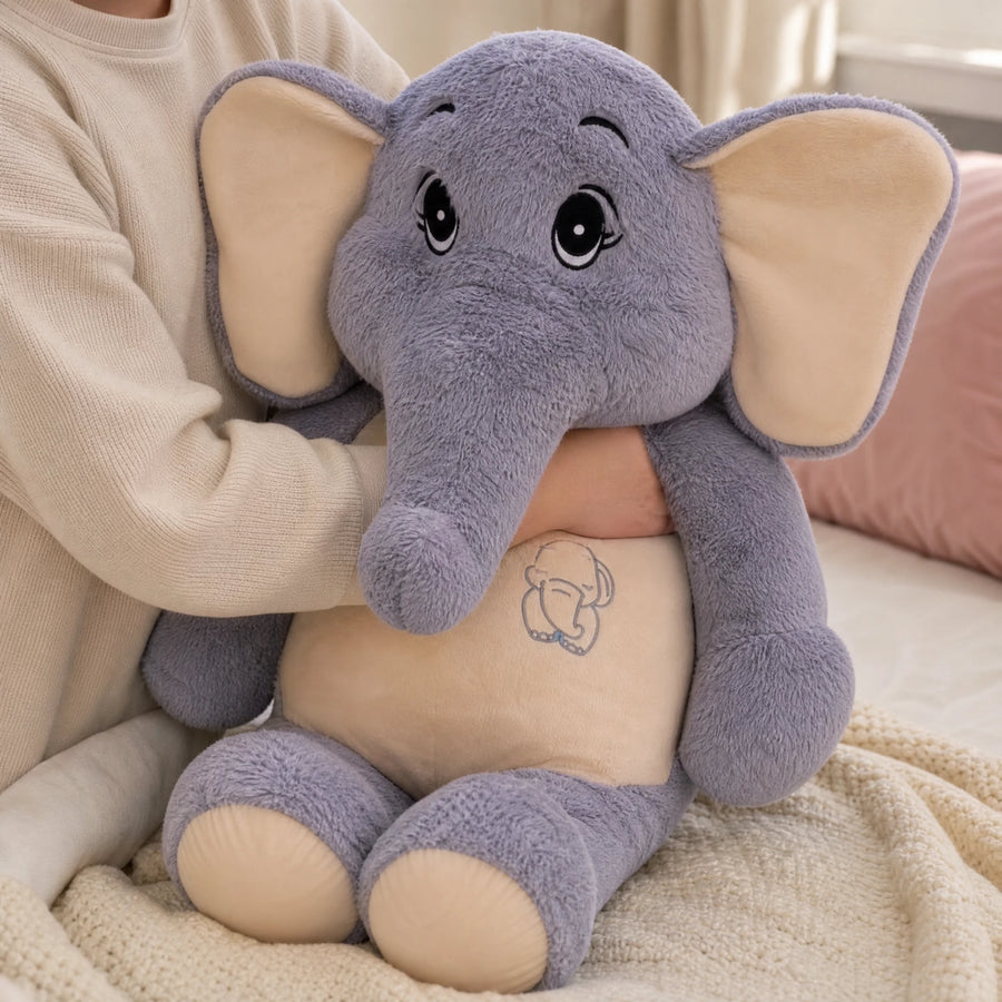 Giant Elephant Plush with Soft Gray and Beige Fabric - Utilisation du produit