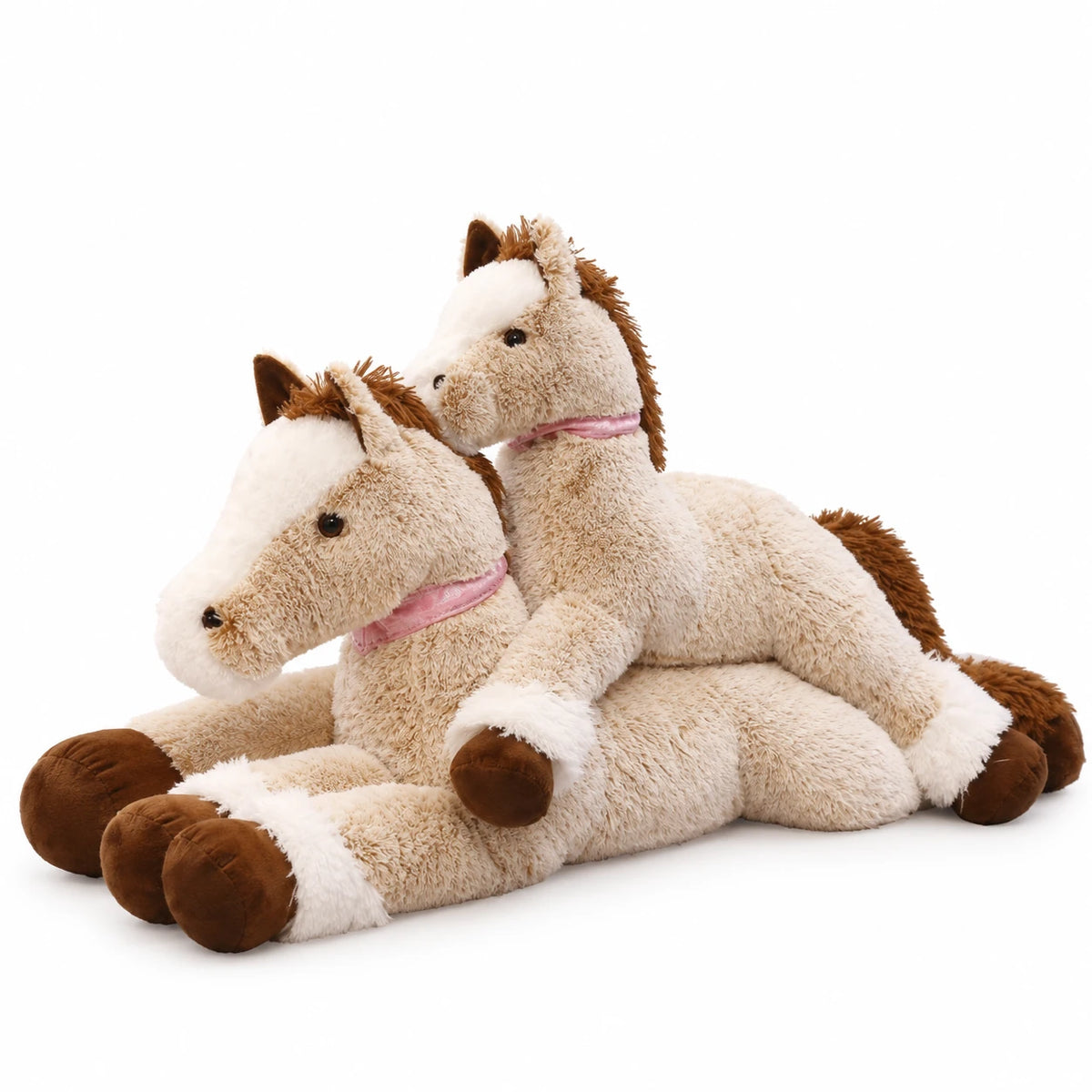 Giant Horse Plush with Soft Gray Coat and Pink Collar - Brown / 35in / 90cm · Brown / 47in / 120cm
