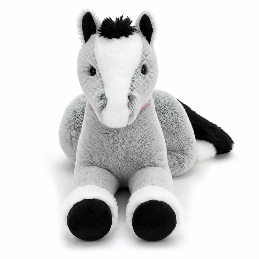 Giant Horse Plush with Soft Gray Coat and Pink Collar - Fond blanc