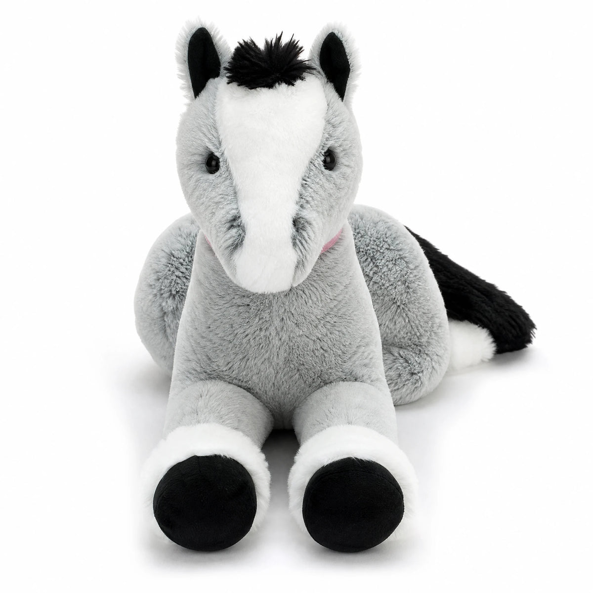 Giant Horse Plush with Soft Gray Coat and Pink Collar - Fond blanc