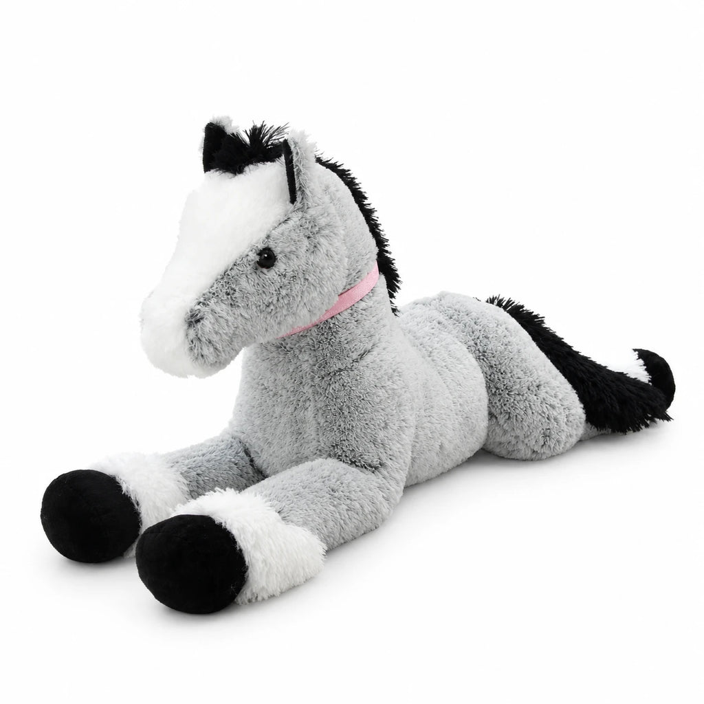 Giant Horse Plush with Soft Gray Coat and Pink Collar - Gray / 35in / 90cm · Gray / 47in / 120cm