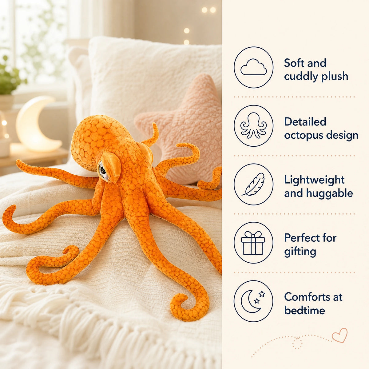 Giant Octopus Plush with Lifelike Textured Tentacles - Bénéfices produit