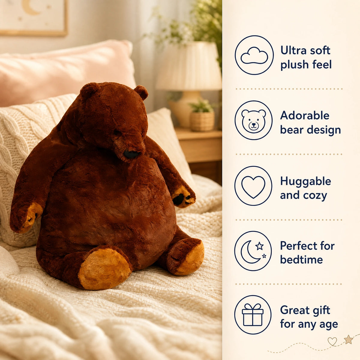 Giant Teddy Bear in Brown Plush Fur with Soft Filling - Bénéfices produit