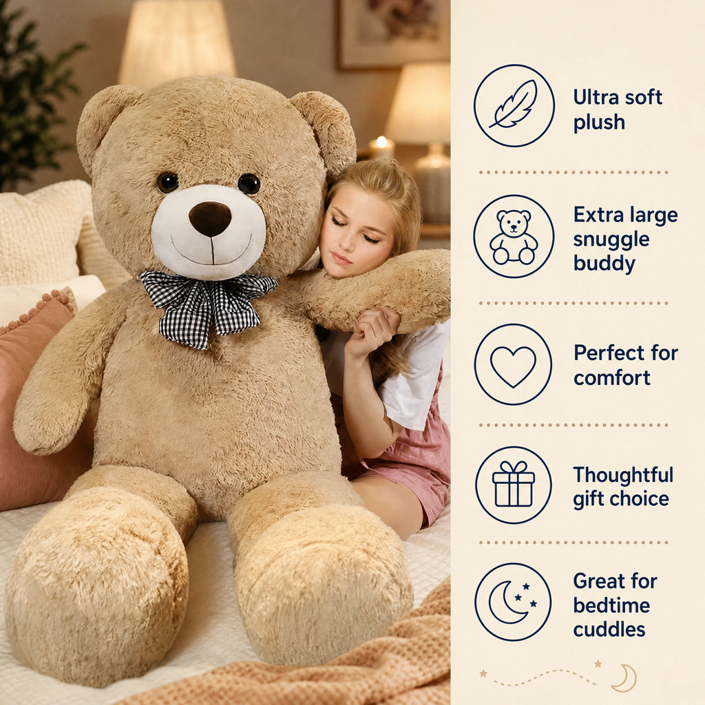 Giant Teddy Bear with Checkered Bow Tie - Bénéfices produit