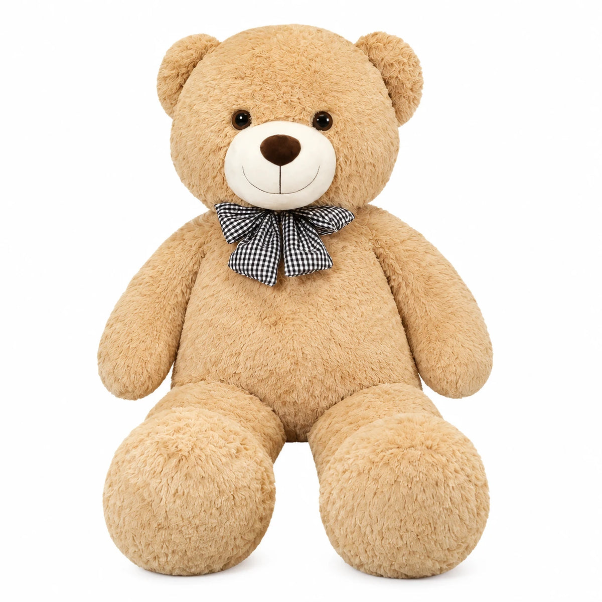 Giant Teddy Bear with Checkered Bow Tie - Brown / 39.5in / 100cm · Brown / 47in / 120cm