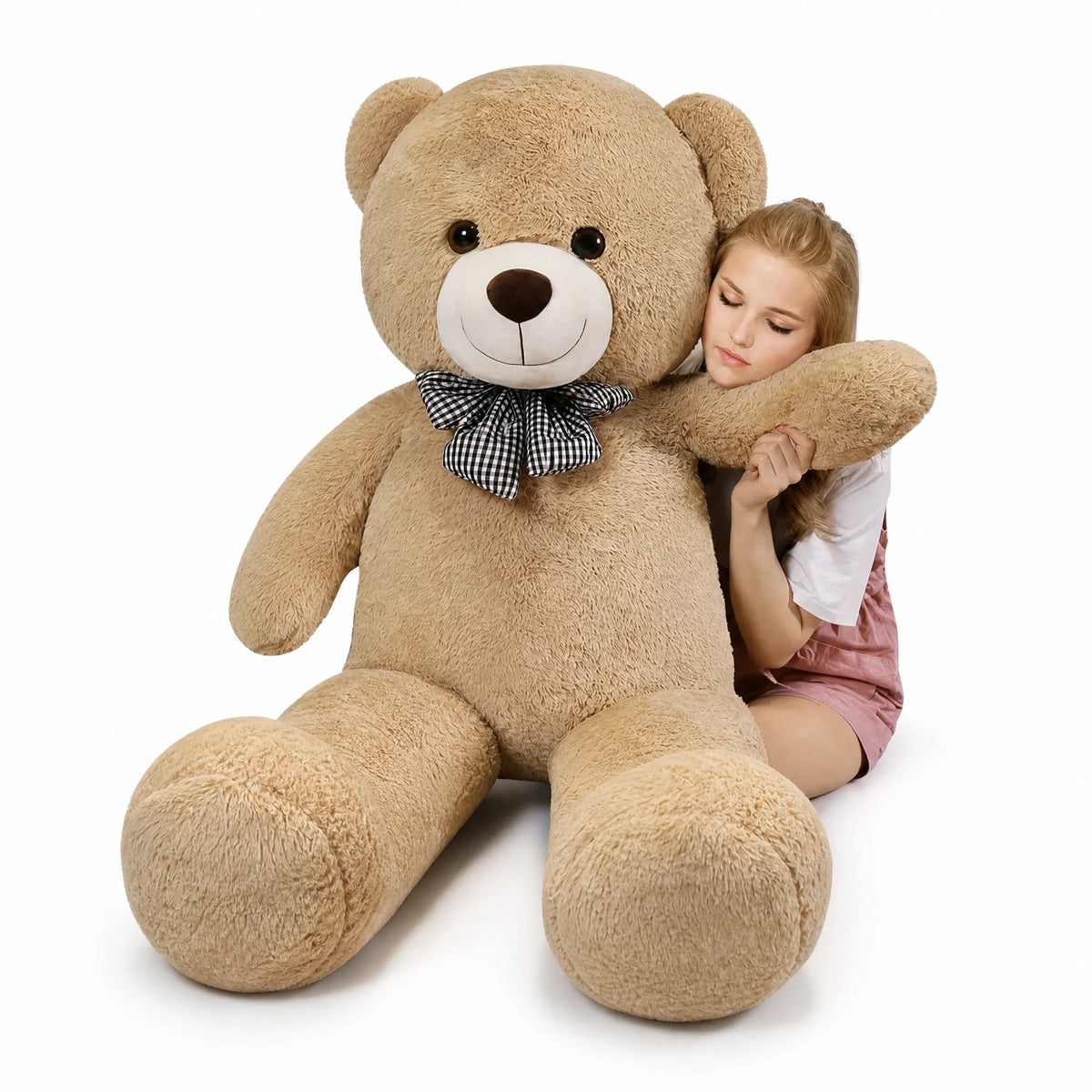 Giant Teddy Bear with Checkered Bow Tie - Fond blanc, autre angle