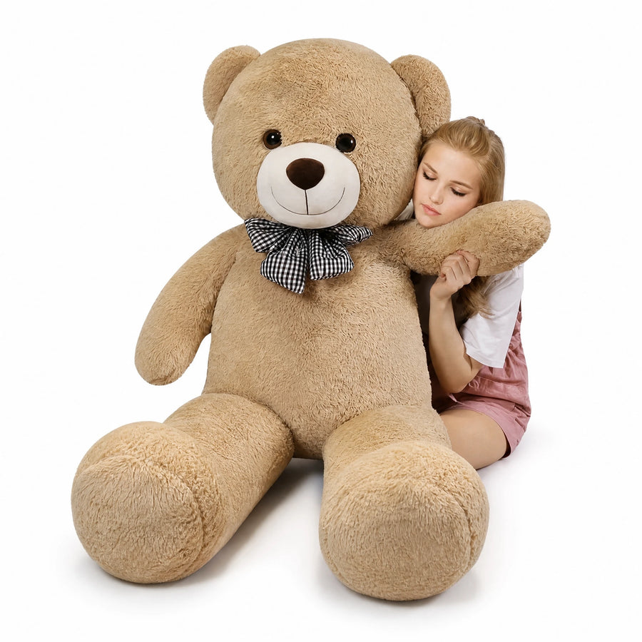 Giant Teddy Bear with Checkered Bow Tie - Fond blanc, autre angle