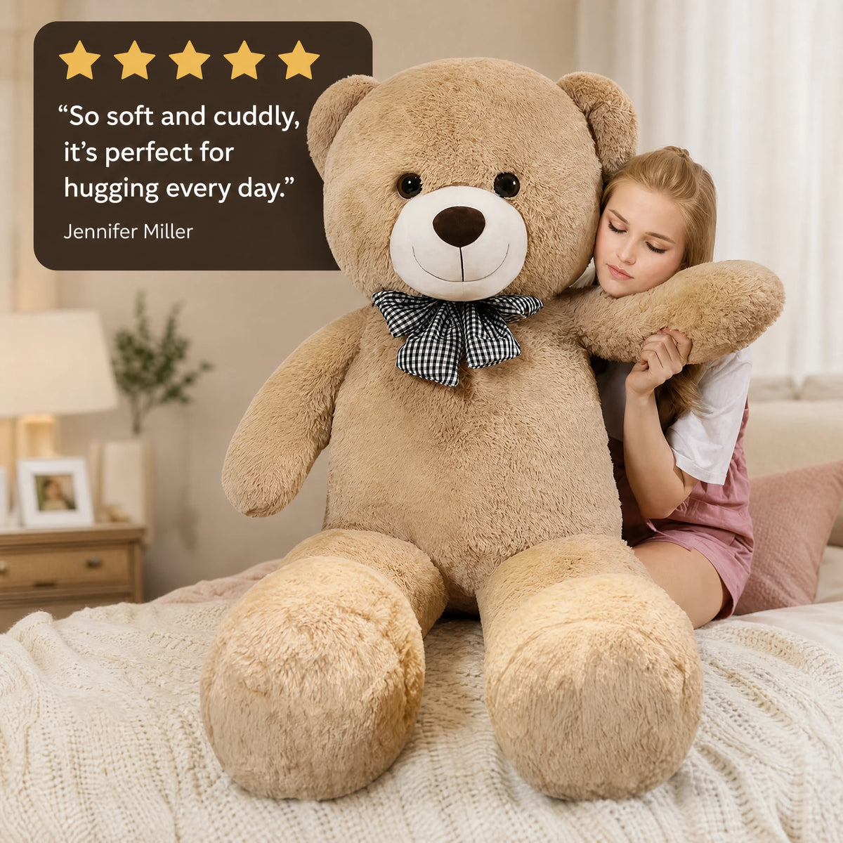 Giant Teddy Bear with Checkered Bow Tie - Image témoignage