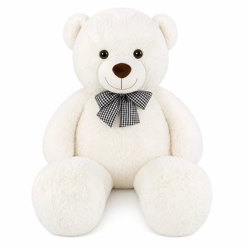 Giant Teddy Bear with Checkered Bow Tie - White / 39.5in / 100cm · White / 47in / 120cm