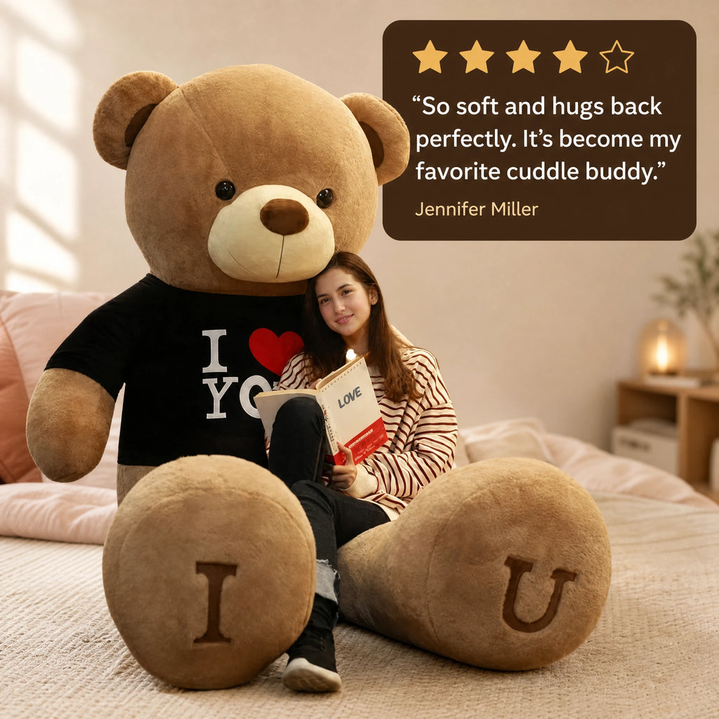 Giant Teddy Bear with I Love You T-Shirt - Image témoignage