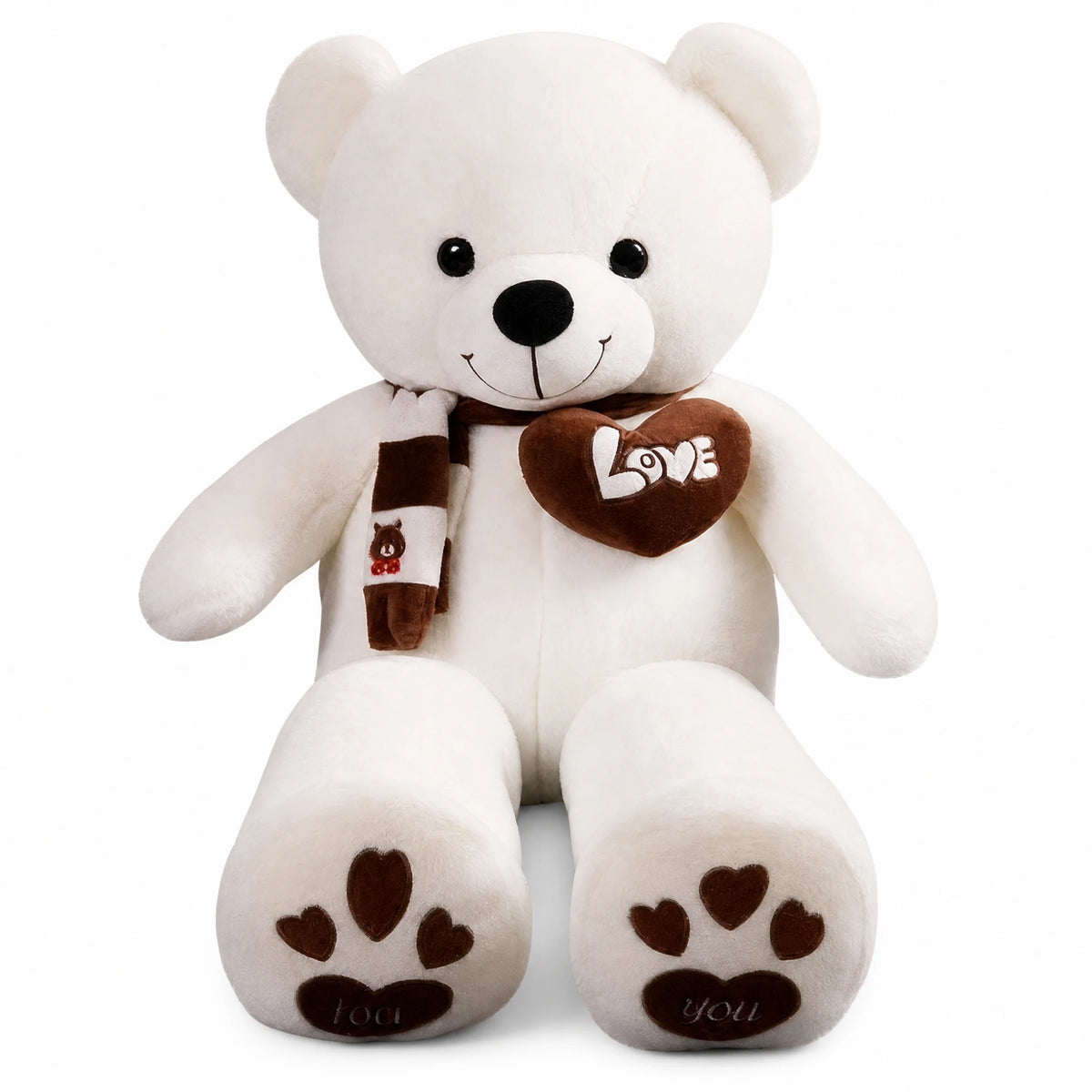 Giant Teddy Bear with Love Heart and Paw Prints - Fond blanc