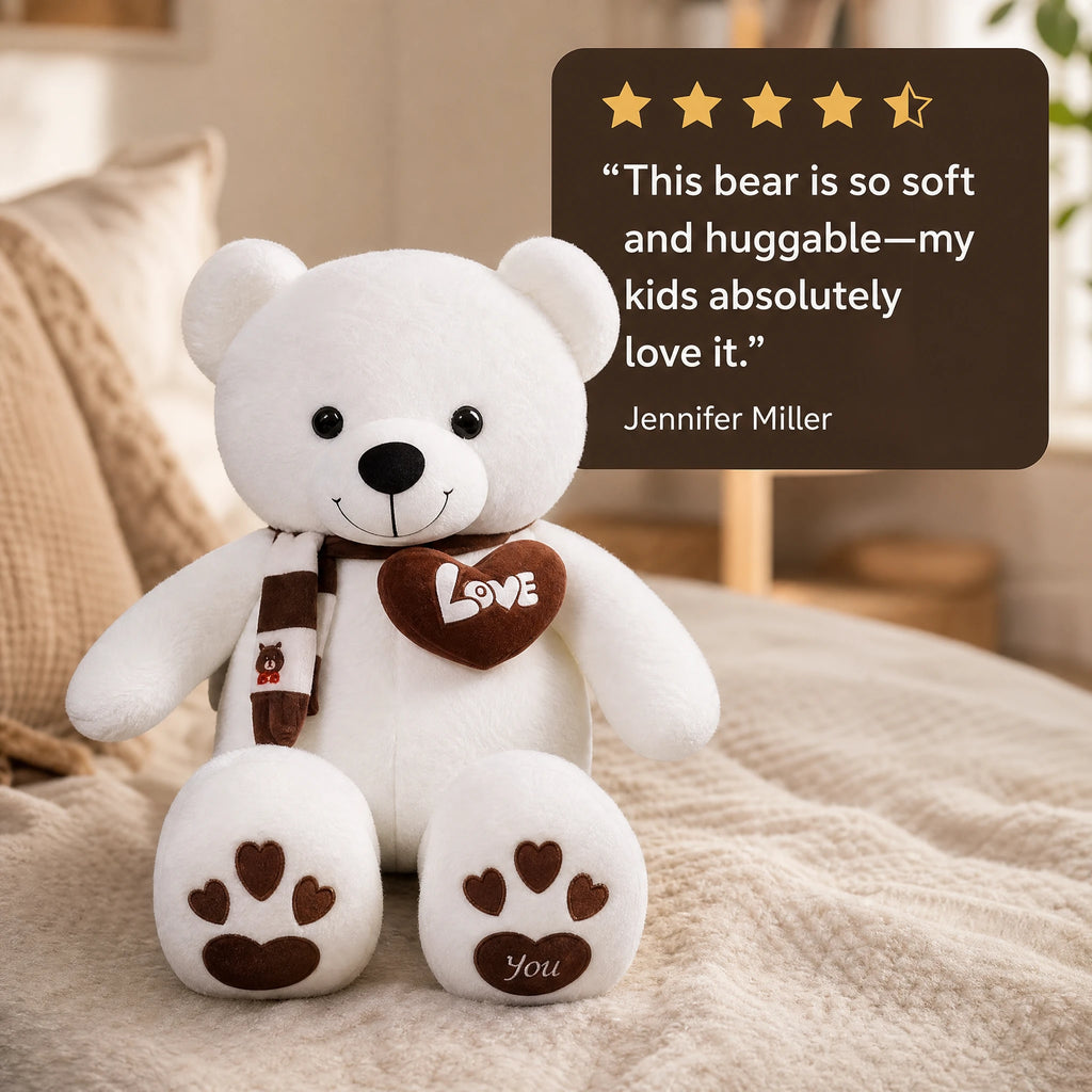 Giant Teddy Bear with Love Heart and Paw Prints - Image témoignage