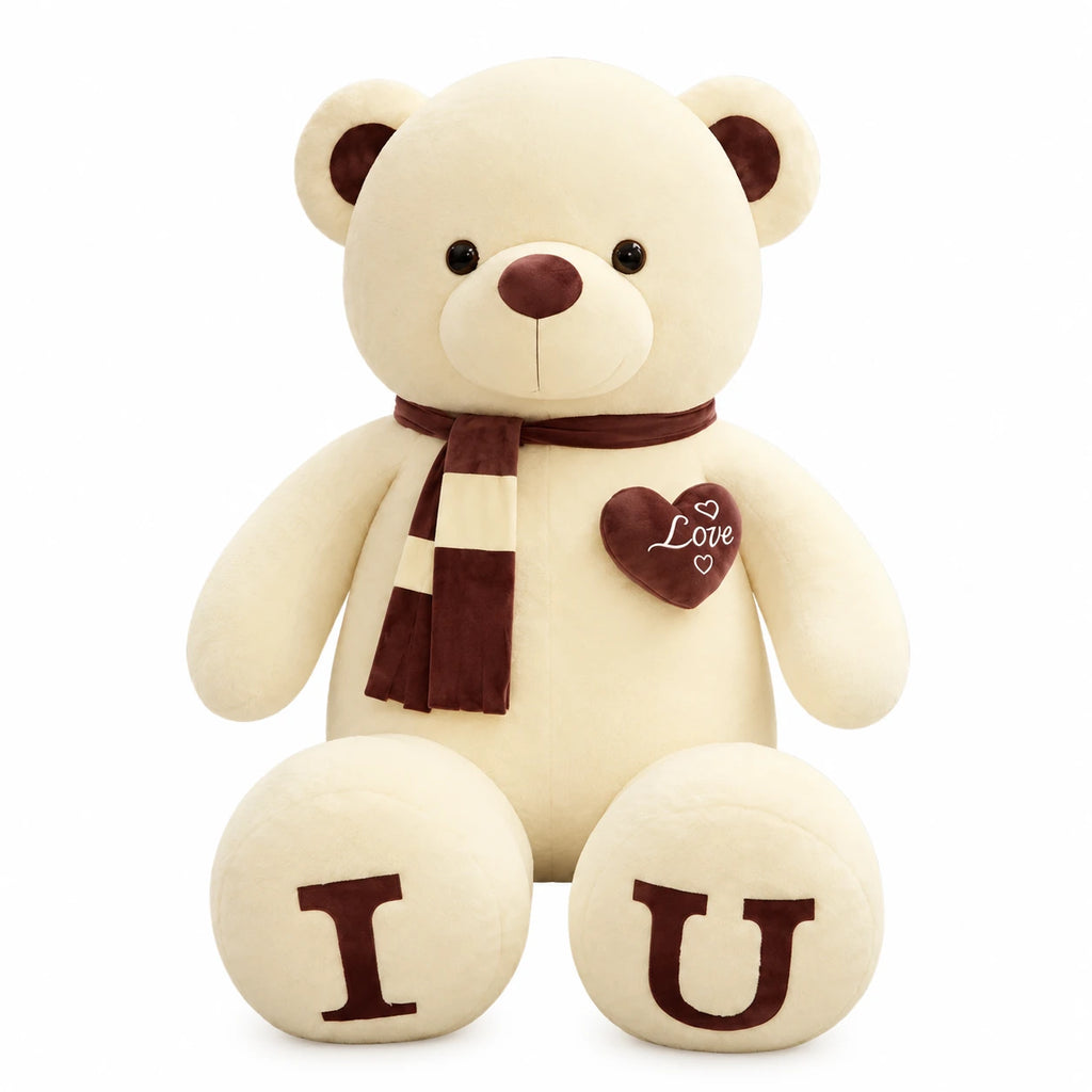 Giant Teddy Bear with Love Heart and Scarf Details - Beige / 39.5in / 100cm · Beige / 31.5in / 80cm