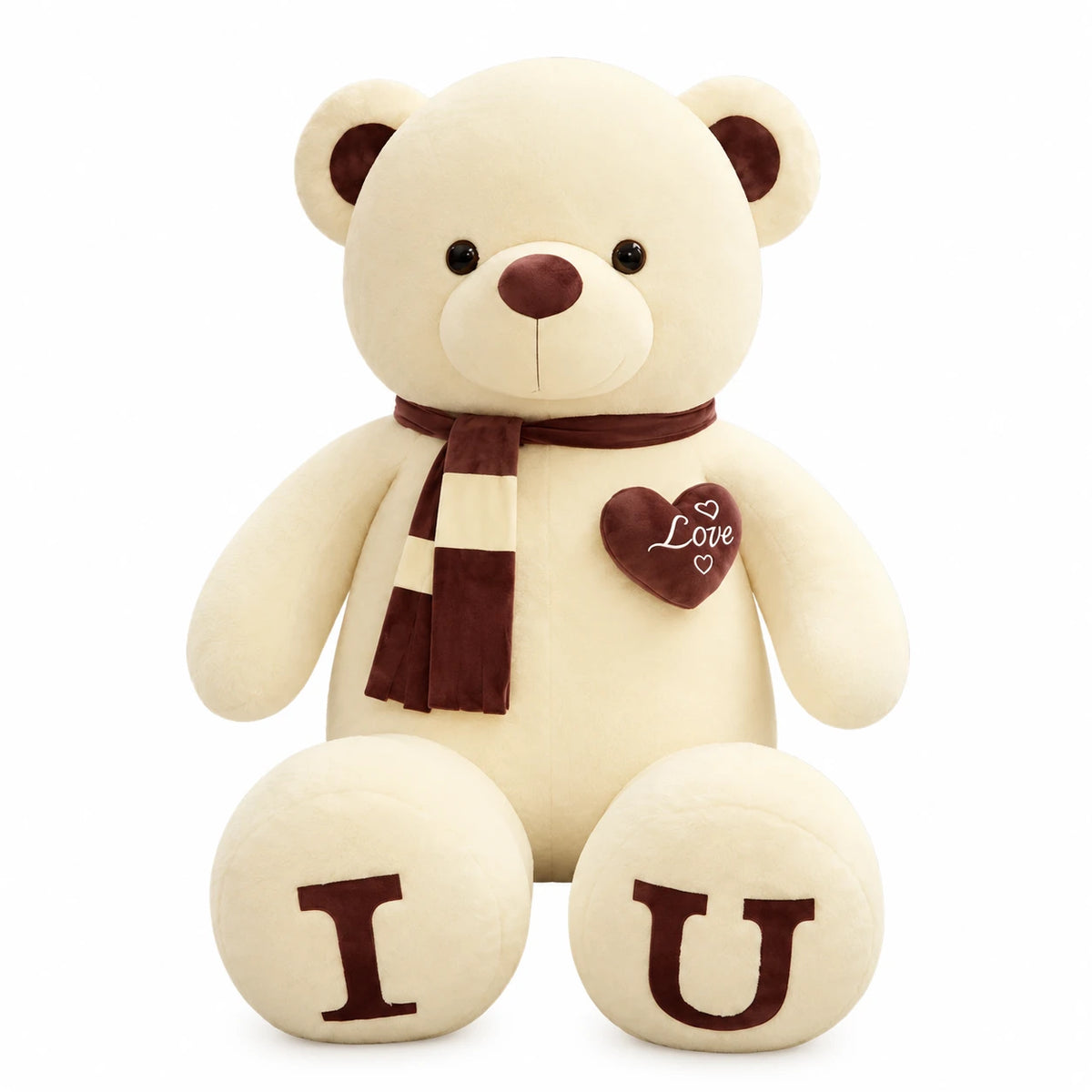 Giant Teddy Bear with Love Heart and Scarf Details - Beige / 39.5in / 100cm · Beige / 31.5in / 80cm