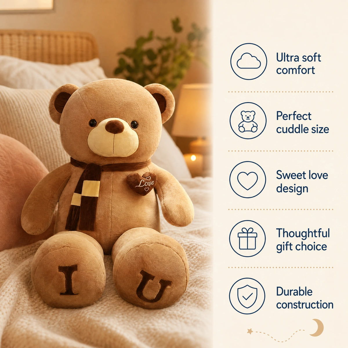 Giant Teddy Bear with Love Heart and Scarf Details - Bénéfices produit