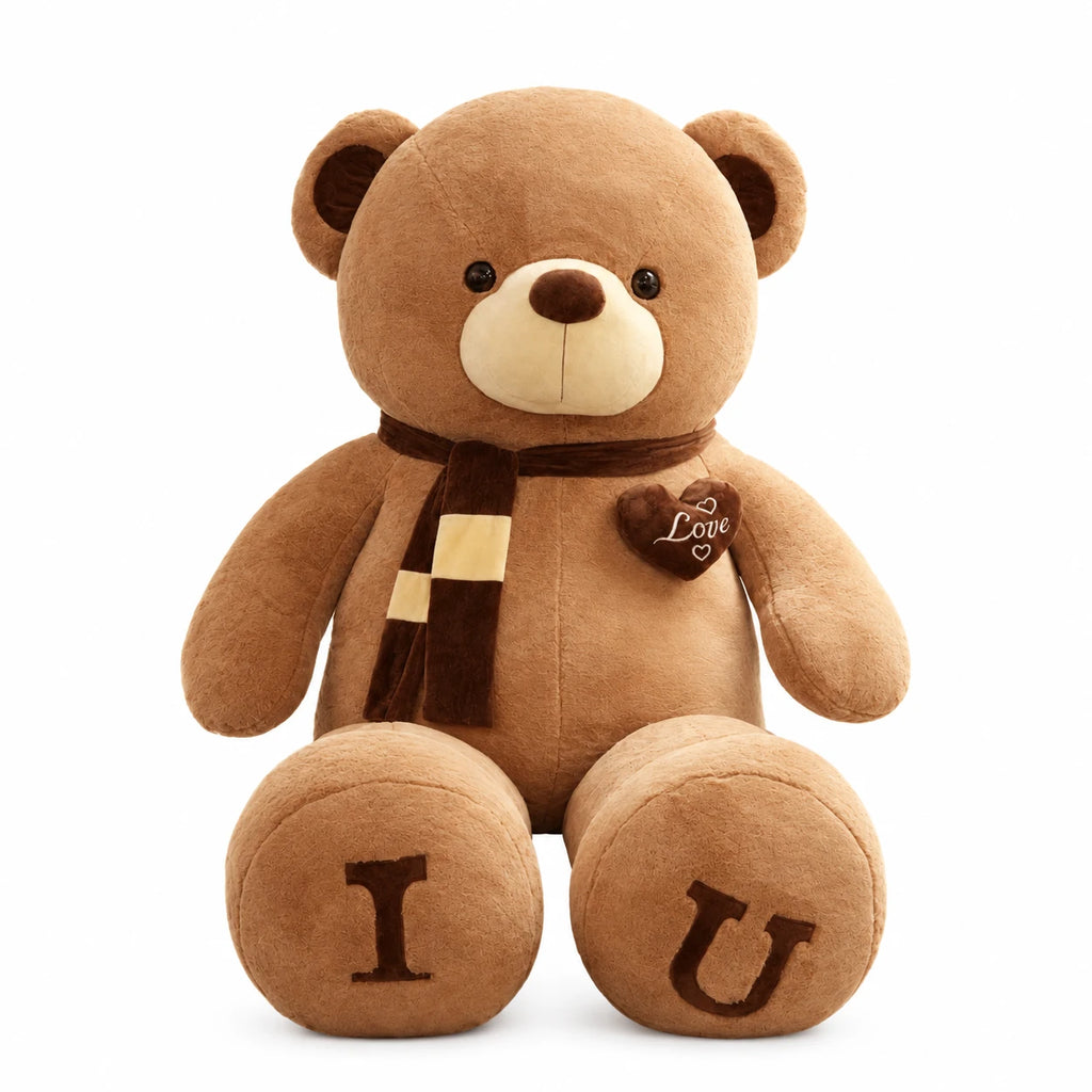 Giant Teddy Bear with Love Heart and Scarf Details - Brown / 39.5in / 100cm · Brown / 31.5in / 80cm