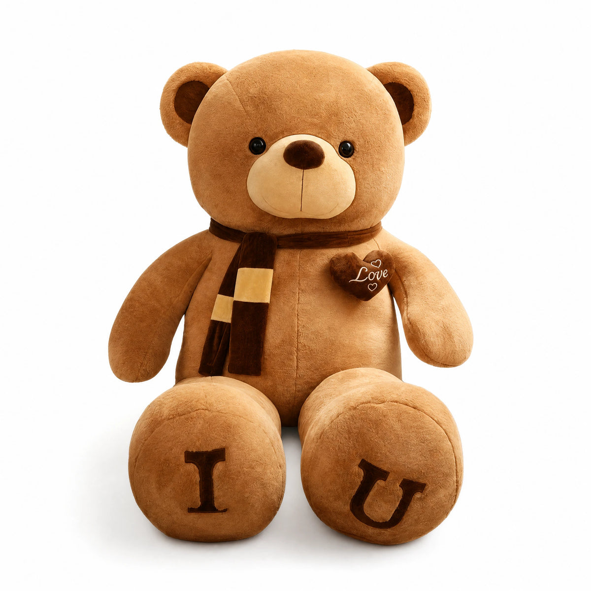Giant Teddy Bear with Love Heart and Scarf Details - Fond blanc