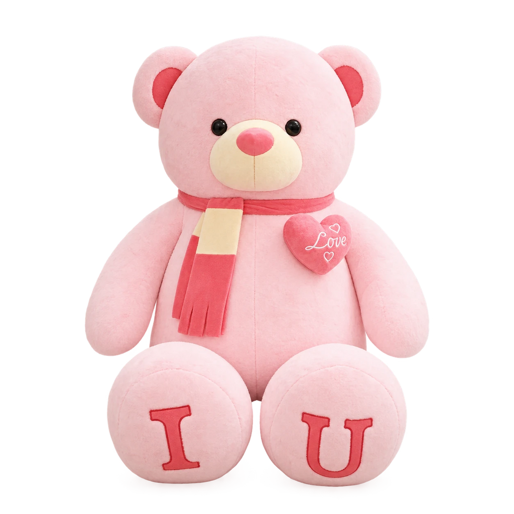 Giant Teddy Bear with Love Heart and Scarf Details - Pink / 39.5in / 100cm · Pink / 31.5in / 80cm