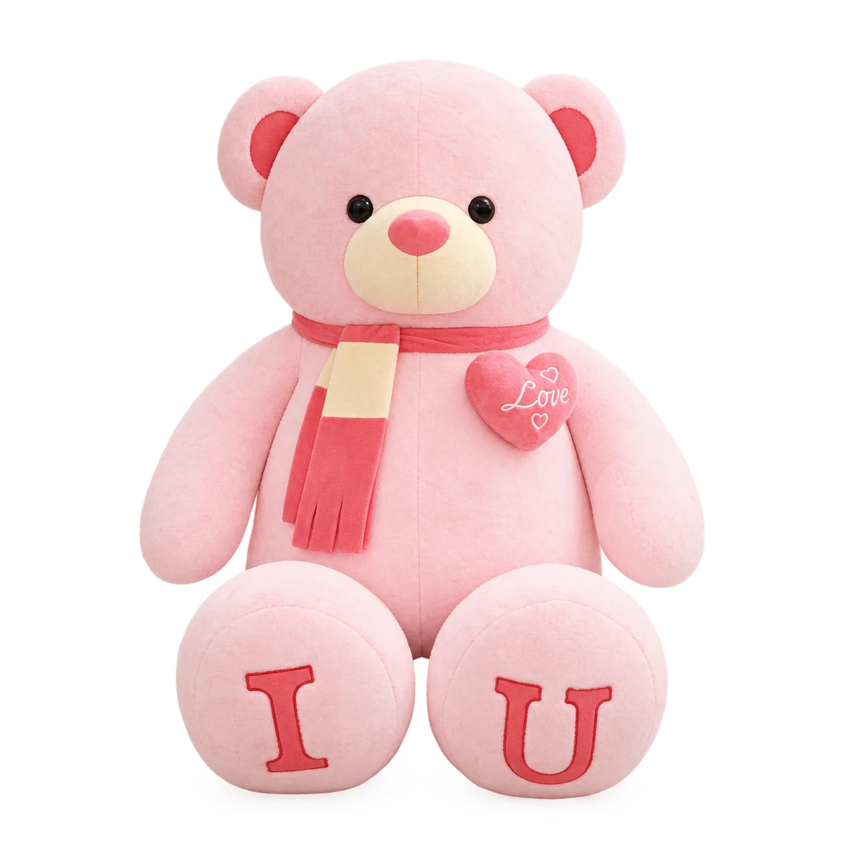 Giant Teddy Bear with Love Heart and Scarf Details - Pink / 39.5in / 100cm · Pink / 31.5in / 80cm