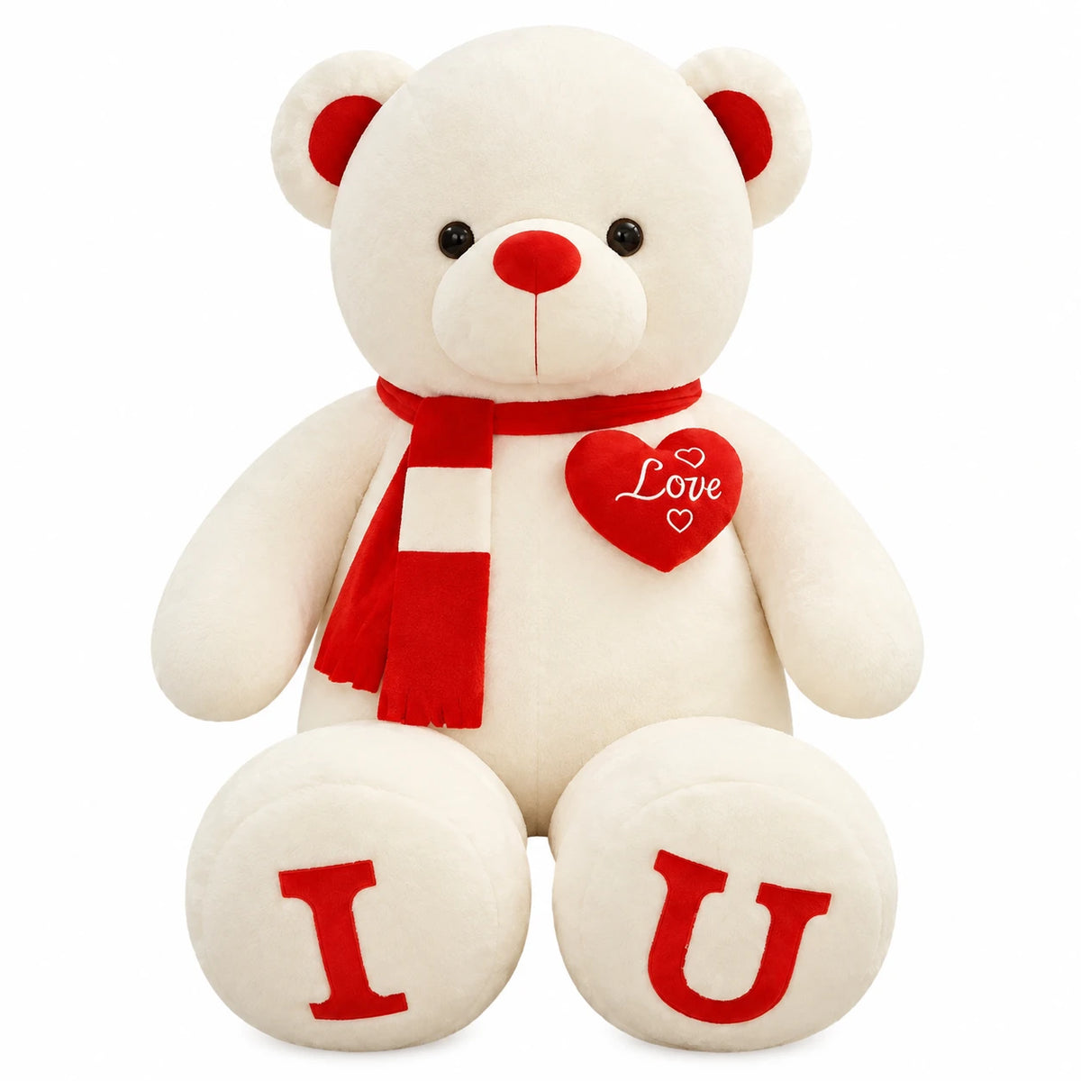 Giant Teddy Bear with Love Heart and Scarf Details - Red / 39.5in / 100cm · Red / 31.5in / 80cm