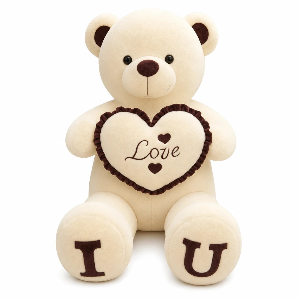 Giant Teddy Bear with Love Heart Embroidery - 31.5in / 80cm / Beige · 39.5in / 100cm / Beige