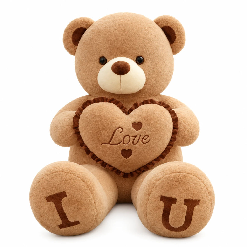 Giant Teddy Bear with Love Heart Embroidery - 31.5in / 80cm / Brown · 39.5in / 100cm / Brown