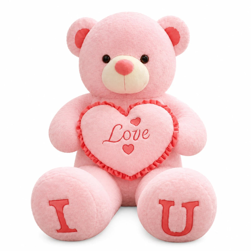 Giant Teddy Bear with Love Heart Embroidery - 31.5in / 80cm / Pink · 39.5in / 100cm / Pink
