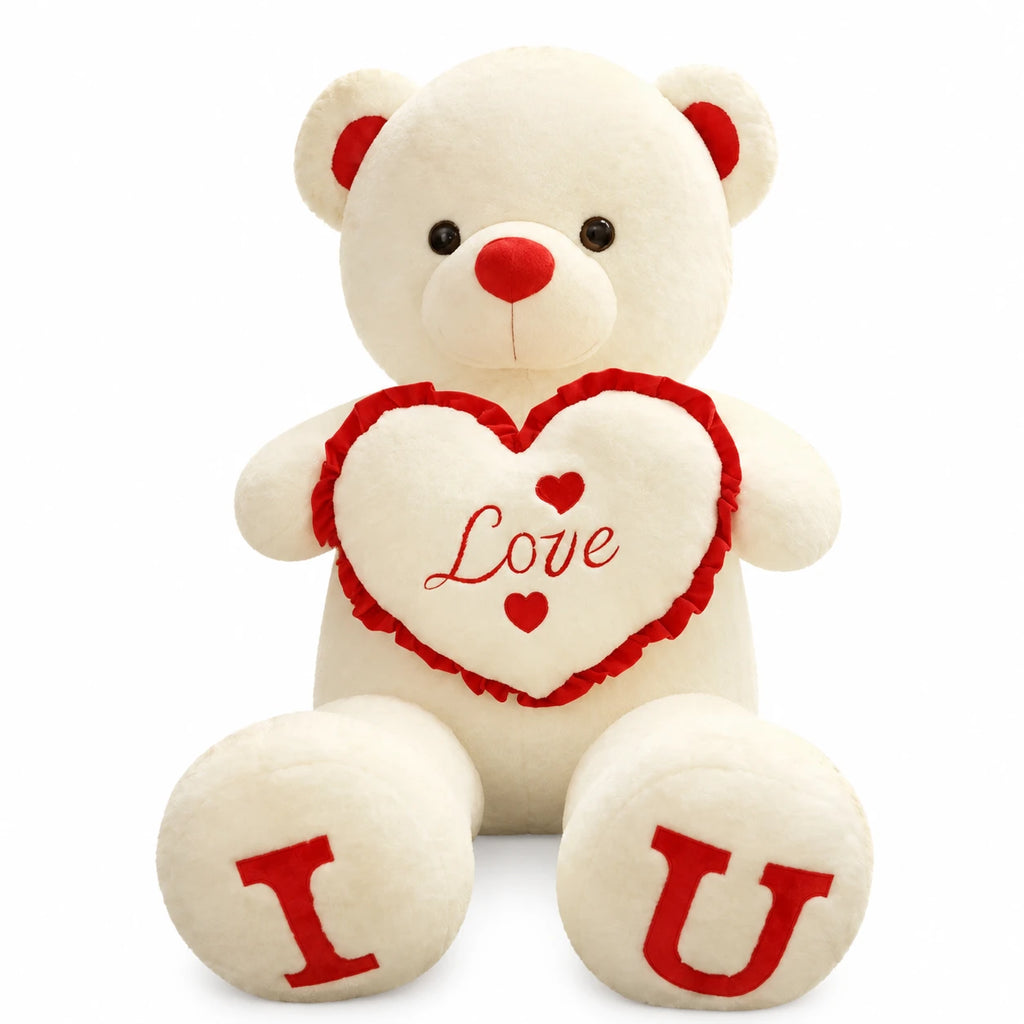 Giant Teddy Bear with Love Heart Embroidery - 31.5in / 80cm / White · 39.5in / 100cm / White