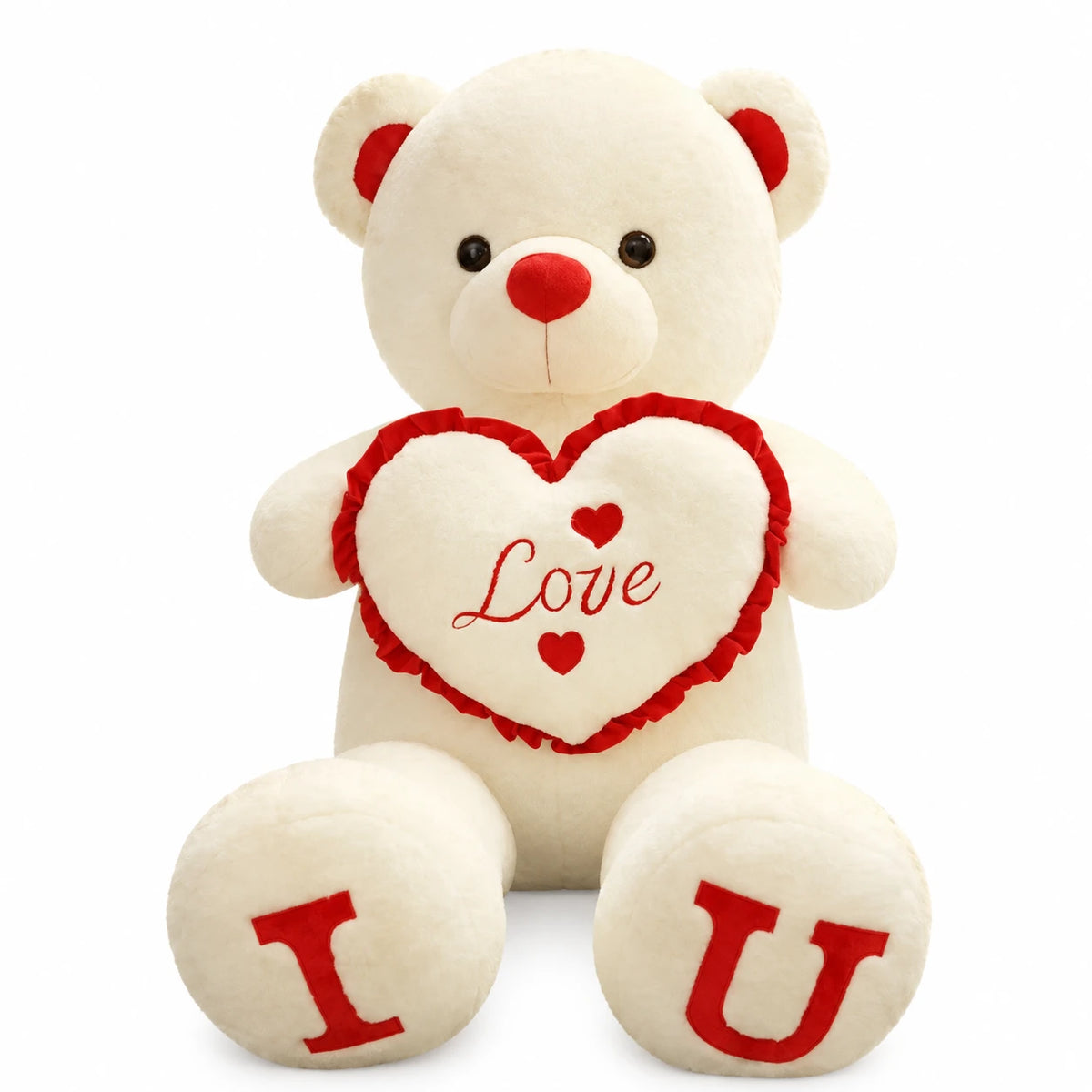 Giant Teddy Bear with Love Heart Embroidery - 31.5in / 80cm / White · 39.5in / 100cm / White