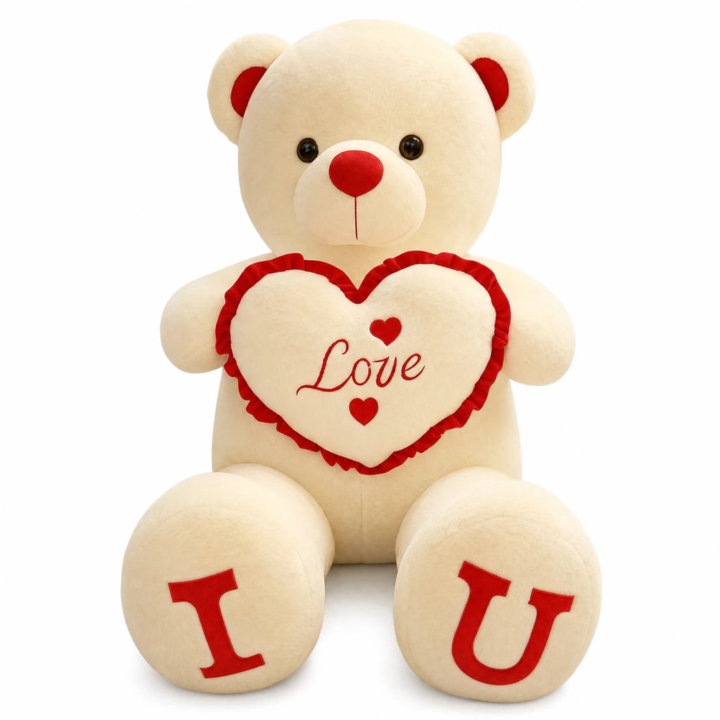 Giant Teddy Bear with Love Heart Embroidery - Fond blanc
