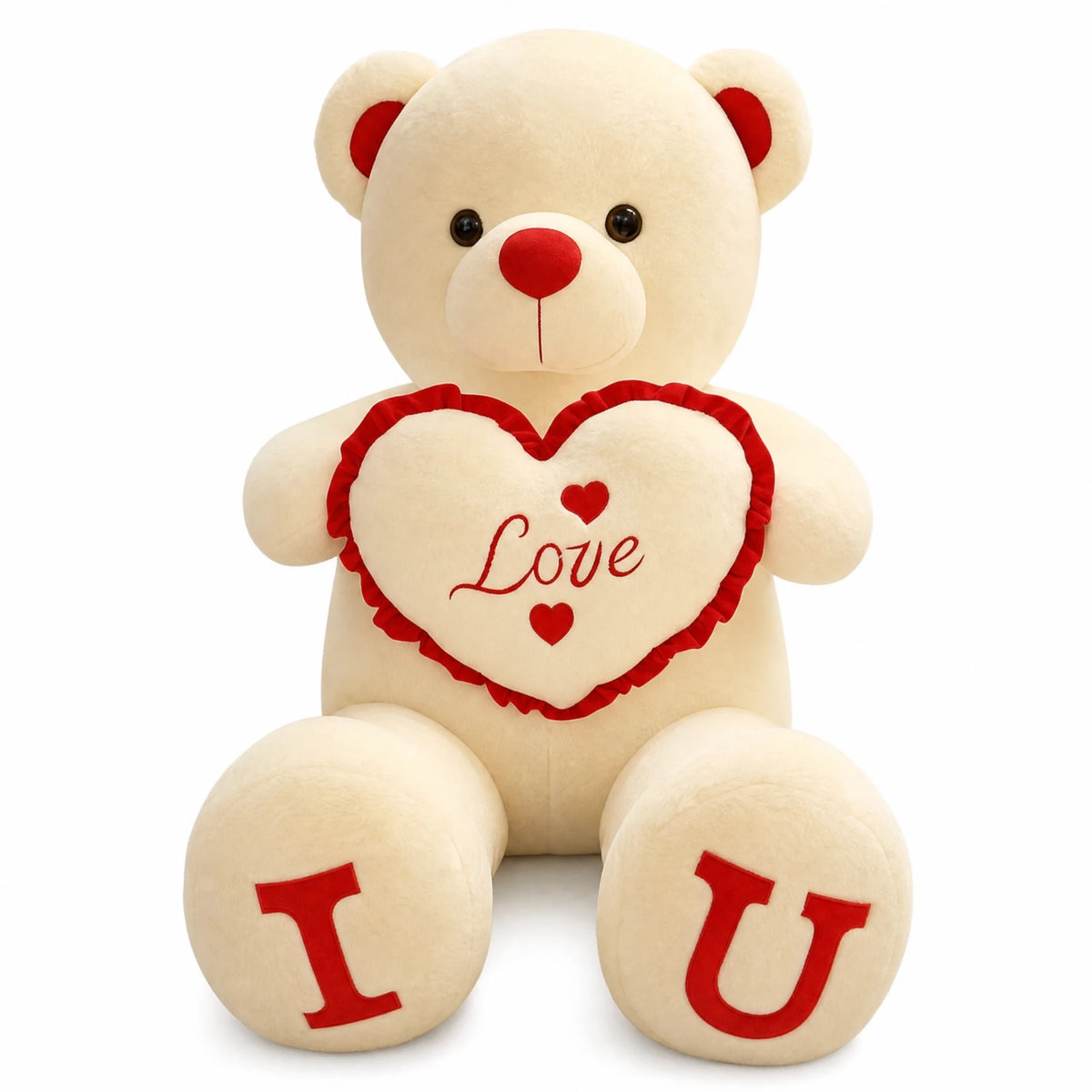 Giant Teddy Bear with Love Heart Embroidery - Fond blanc