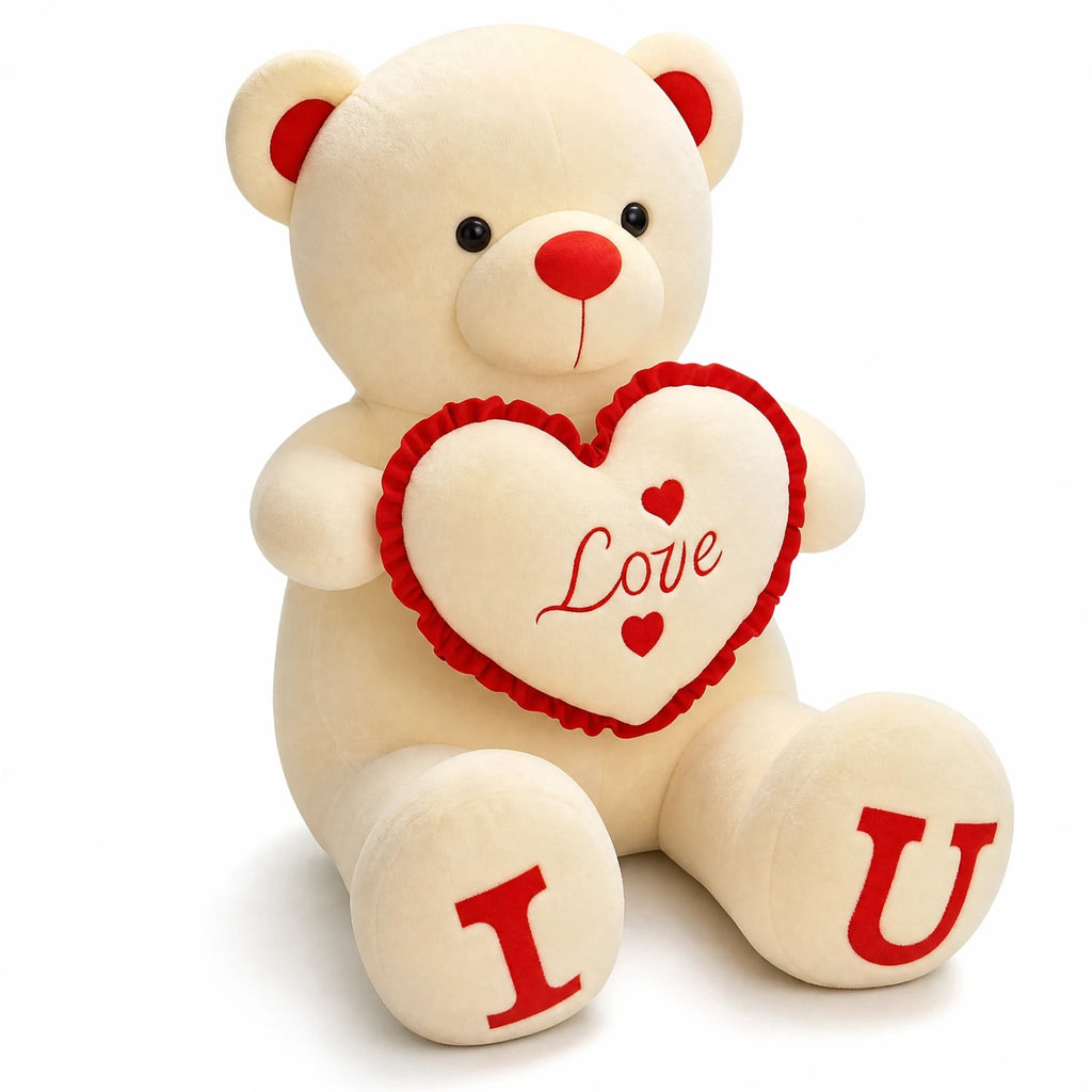 Giant Teddy Bear with Love Heart Embroidery - Fond blanc, autre angle