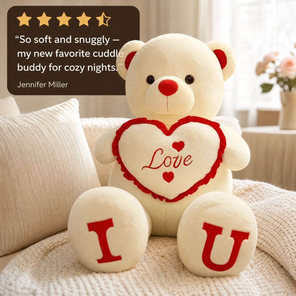 Giant Teddy Bear with Love Heart Embroidery - Image témoignage