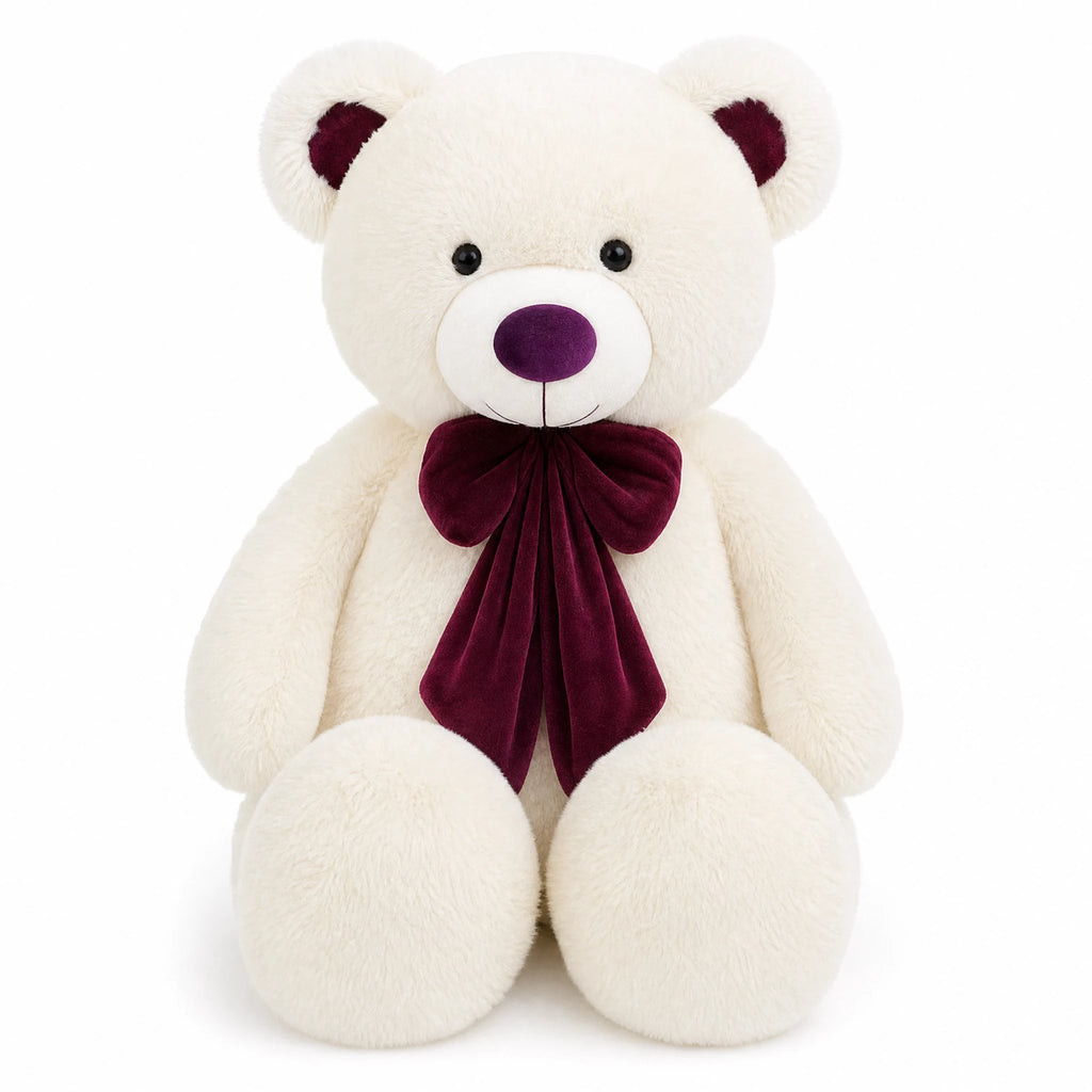 Giant Teddy Bear with Satin Bow in Four Colors - Fond blanc