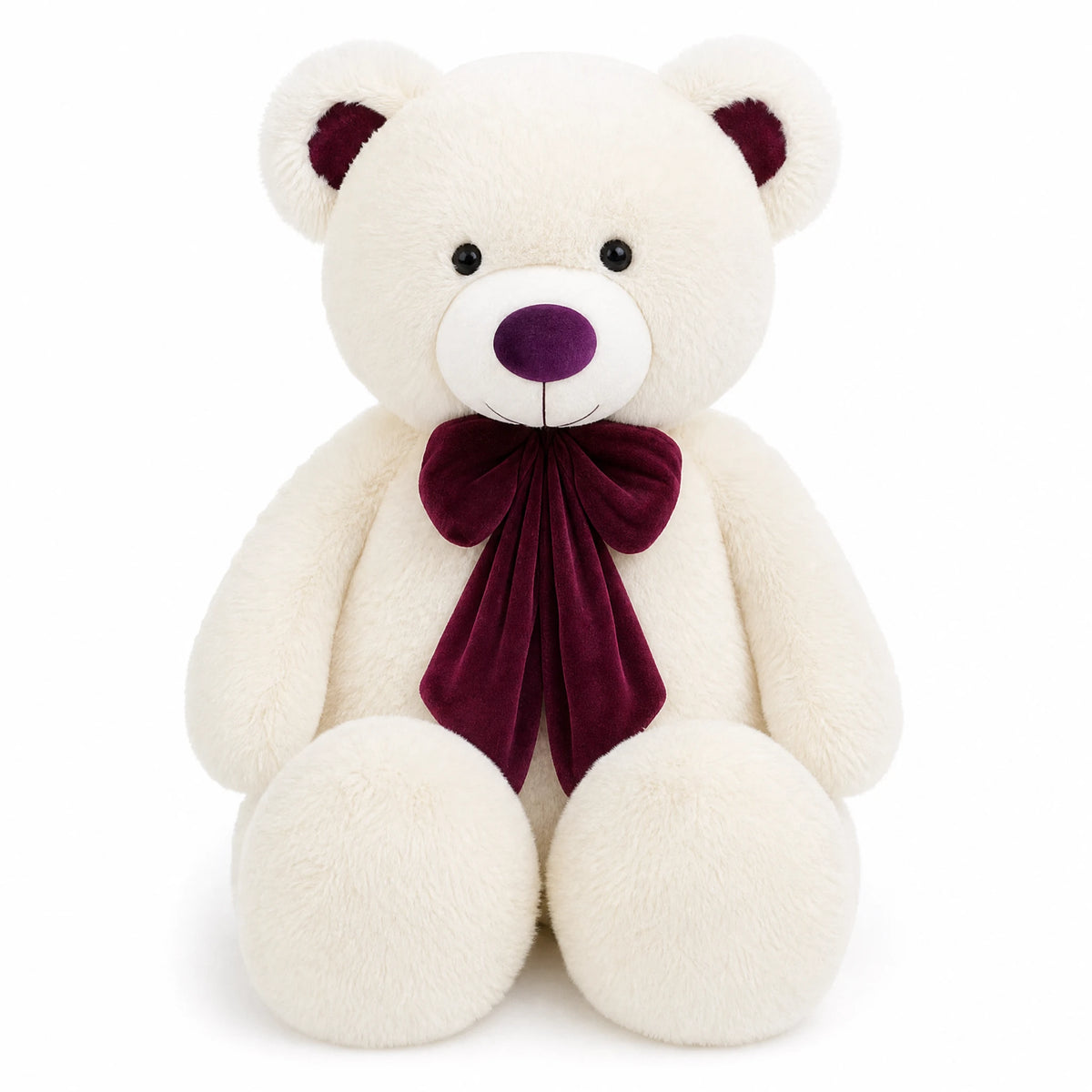 Giant Teddy Bear with Satin Bow in Four Colors - Fond blanc