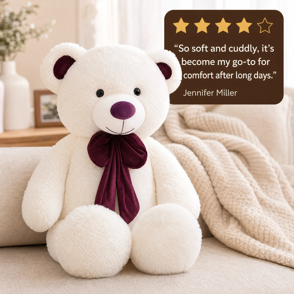 Giant Teddy Bear with Satin Bow in Four Colors - Image témoignage