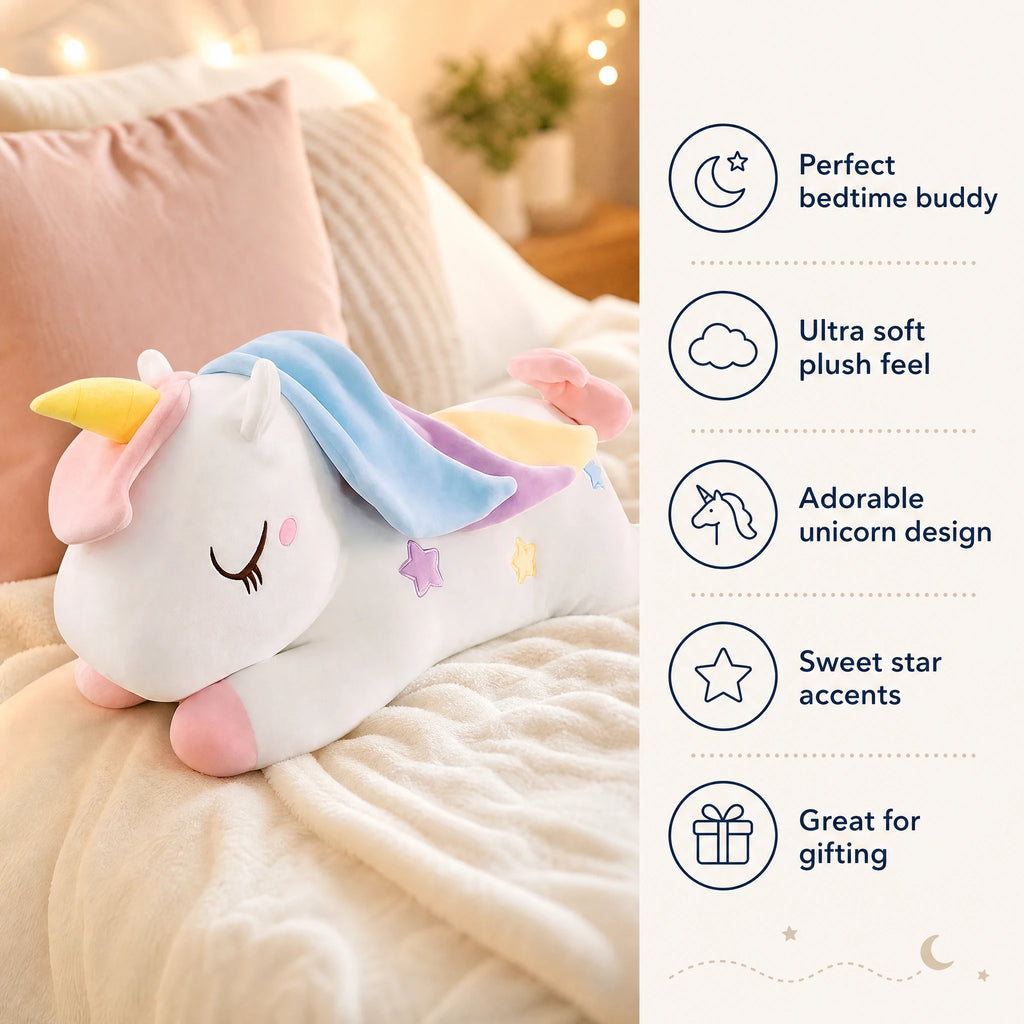 Giant Unicorn Plush with Rainbow Mane and Lying Pose - Bénéfices produit