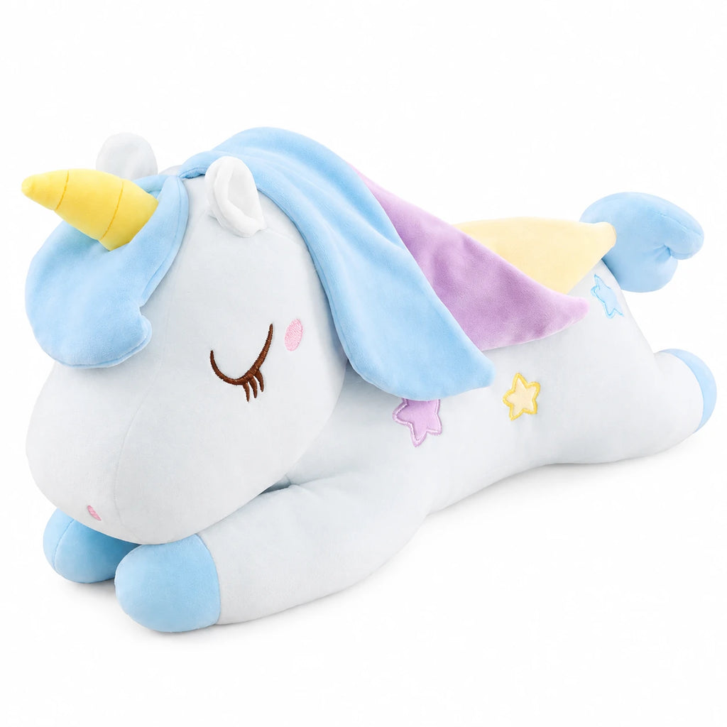 Giant Unicorn Plush with Rainbow Mane and Lying Pose - Blue / 39.5in / 100cm … (5 tailles)